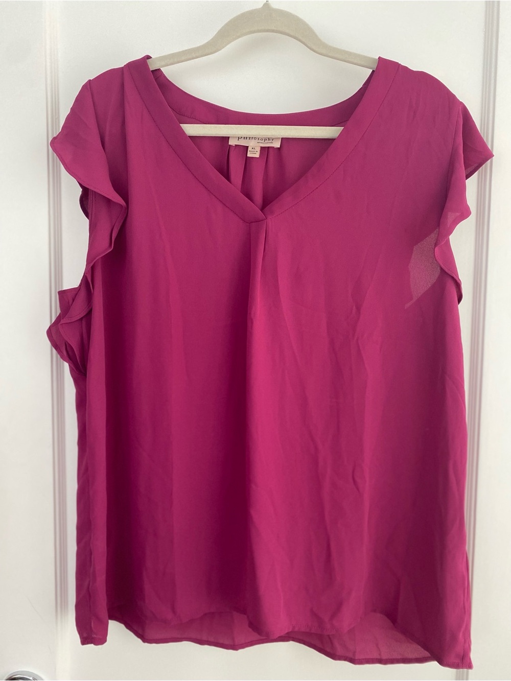 Philosophy Magenta V-Neck Ruffle Sleeve Camisole
